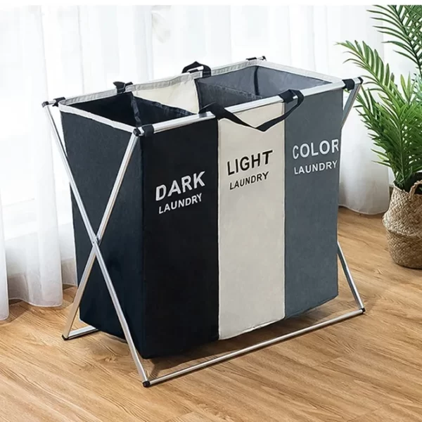 Rangement de vêtements à 3 paniers avec cadre en aluminium, offrant une solution de stockage moderne, légère et durable.